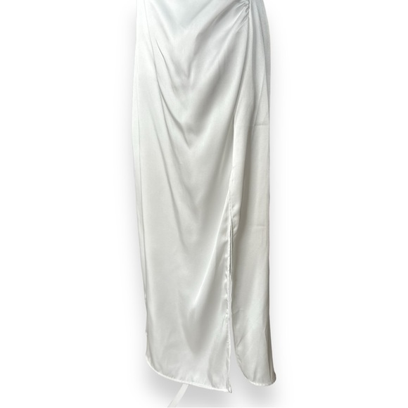 NWT Zara Women’s Chain Strap Satin Effect Straight Neck White Midi Dress Size XL - Picture 8 of 15